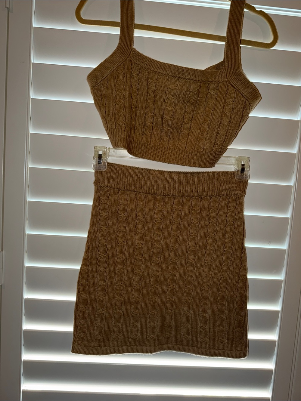 Lush Brand Cable-Knit Tan Crop Tank and Mini Skirt Set– Women